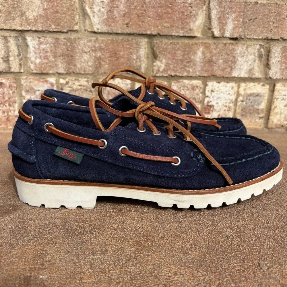 G. H. Bass Men's Ranger Camp Moc Suede Super Lug Navy Blue Boat Shoes Size 8 NEW